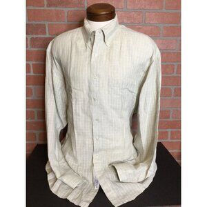 Brooks Brothers Mens XL Irish Linen Sport Shirt Button Down Light Gray Checkered